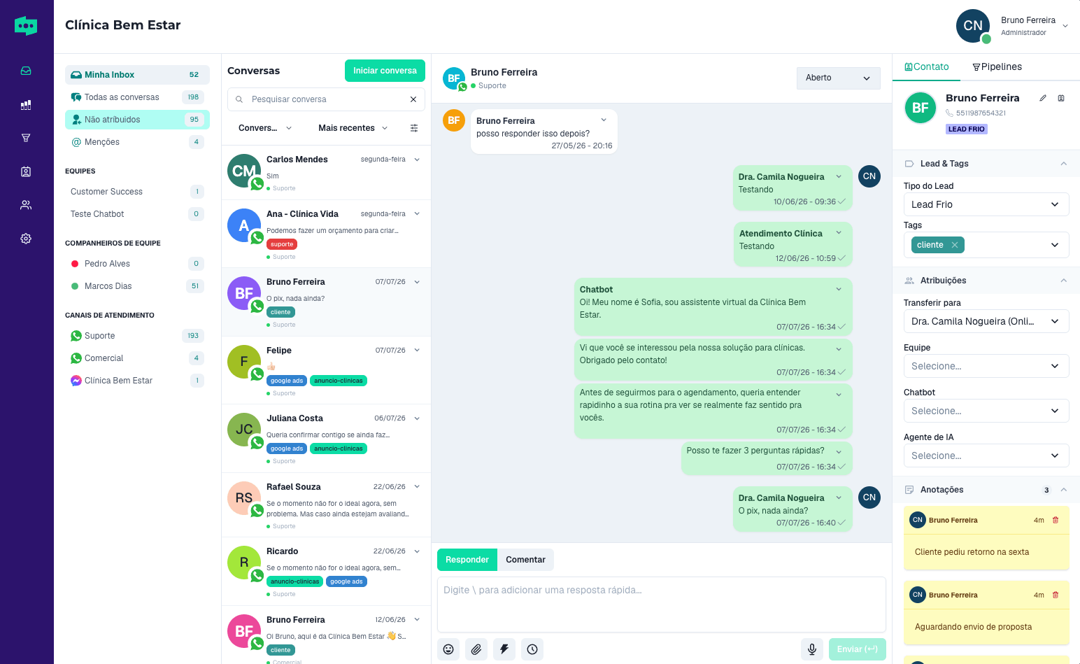 Omnichannel do ChatLead com WhatsApp, Instagram e Facebook